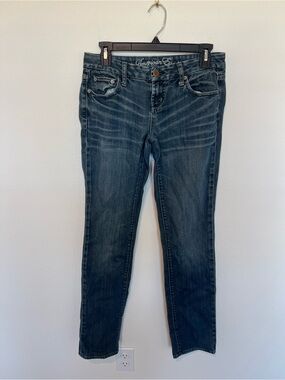 Y2K Vintage American Eagle Outfitters Low Rise Skinny Jeans in Dark Blue Wash